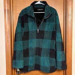 NWOT Plaid fuzzy zipper Sherpa fleece pullover w/  pockets size xl Amazon $49.99